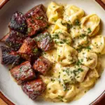 Garlic Butter Steak Bites & Creamy Alfredo Tortellini Recipe