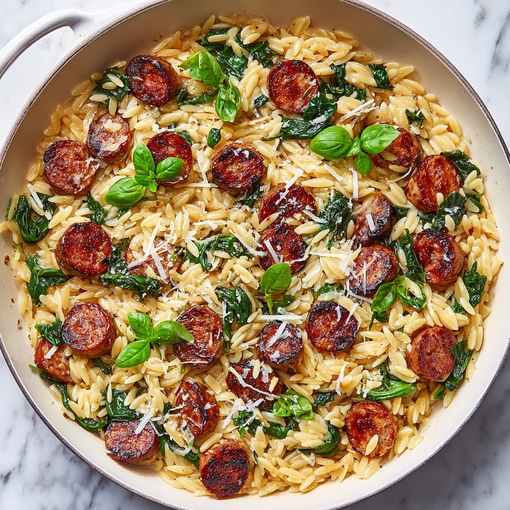 One Pan Chicken Sausage and Orzo Recipe - Recipe Image
