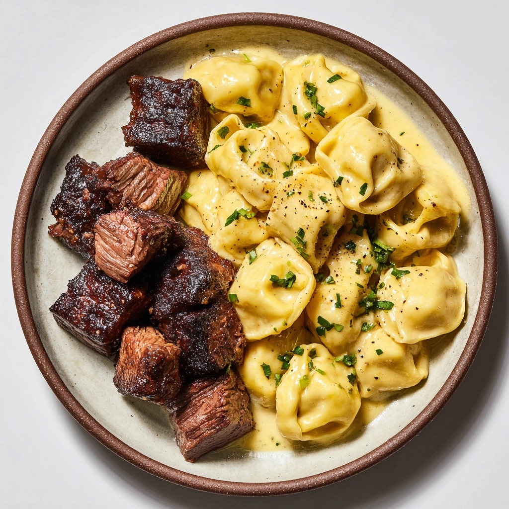 Garlic Butter Steak Bites & Creamy Alfredo Tortellini Recipe - Recipe Image