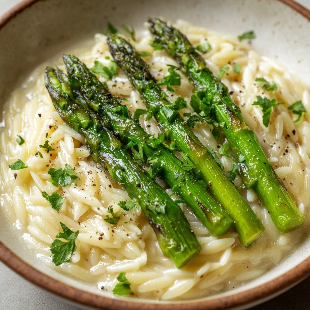 Garlic Butter Asparagus Orzo Recipe - Recipe Image