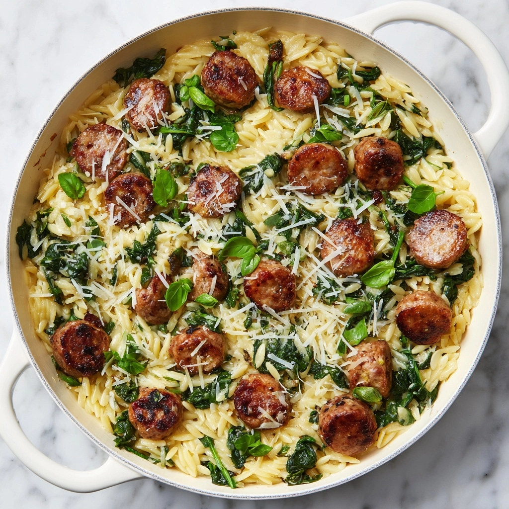 One Pan Chicken Sausage and Orzo Recipe - Recipe Image