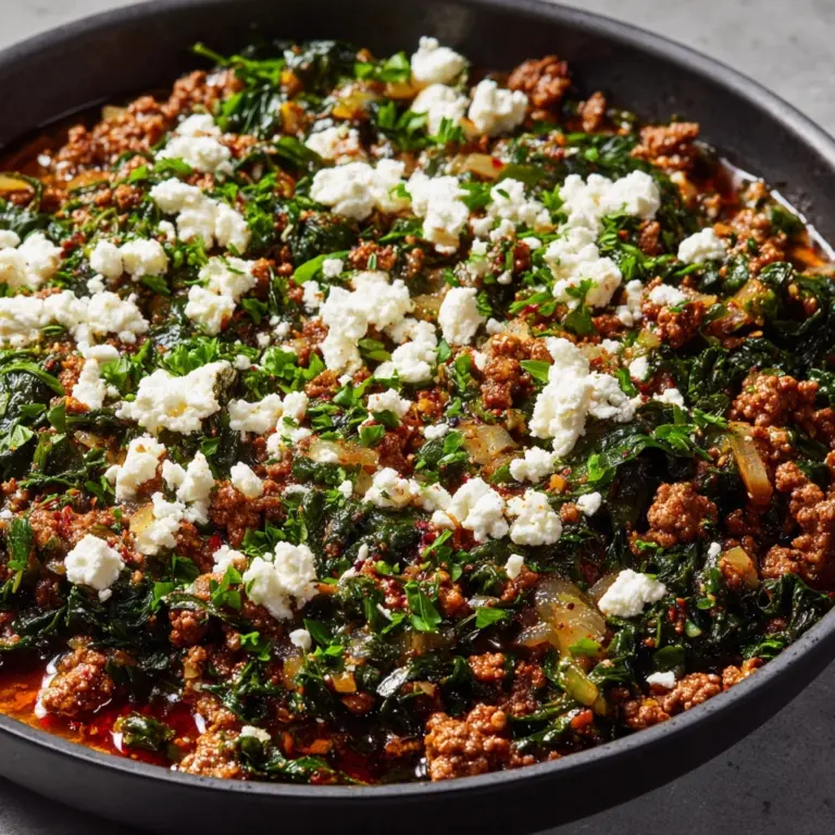 Ground Beef and Spinach Skillet with Feta Recipe