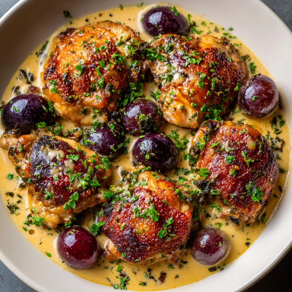 Chicken Thighs in a Mustard, Tarragon, and Grape Pan Sauce Recipe - Recipe Image