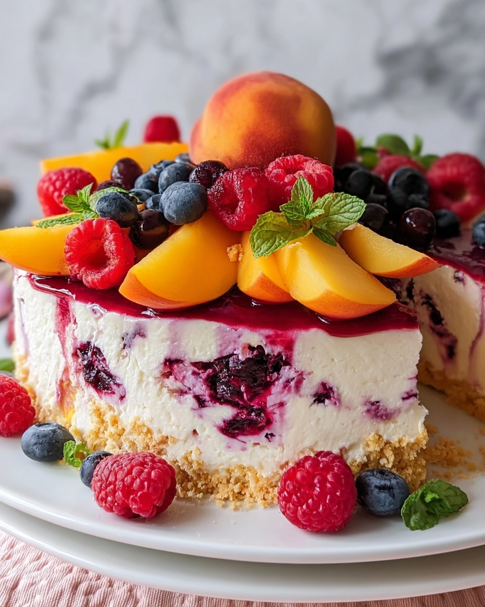 Summer Berry and Peach Cheesecake Recipe - Recipe Image