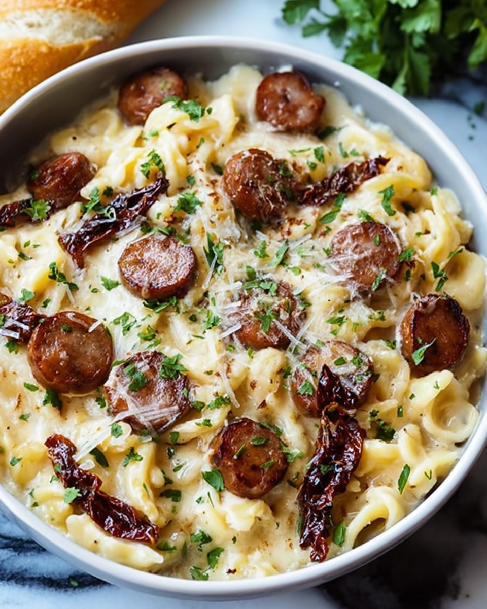 Pasta with Sun-Dried Tomato Sauce and Sausage Bliss Recipe - Recipe Image