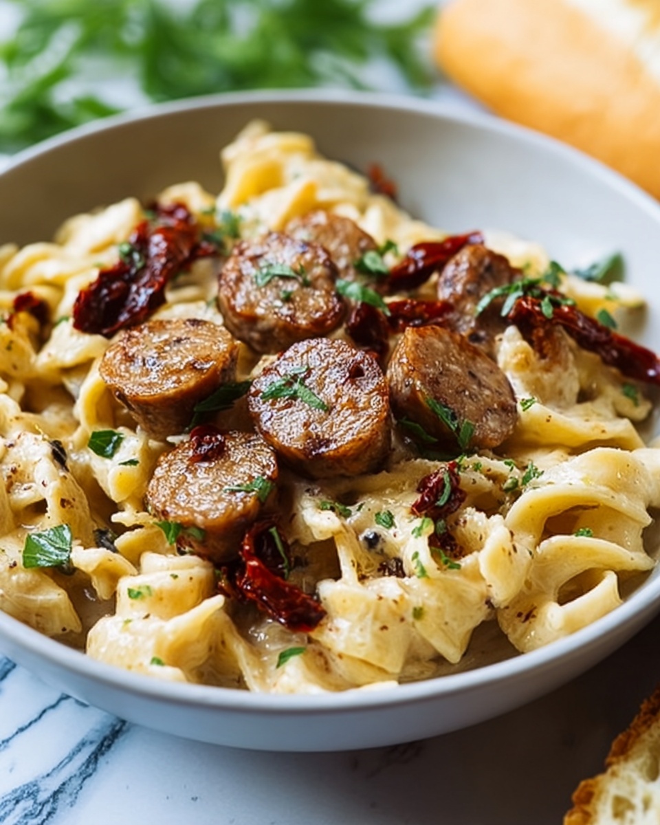 Pasta with Sun-Dried Tomato Sauce and Sausage Bliss Recipe - Recipe Image