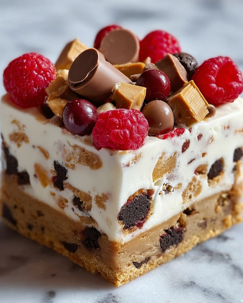 No-Bake Cookie Dough Cheesecake Bars Recipe - Recipe Image