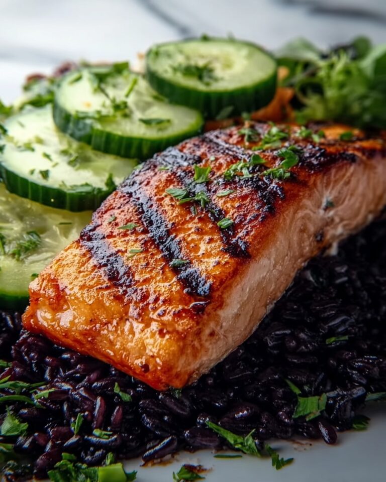 Grilled Salmon with Black Rice and Creamy Cucumber Salad Recipe