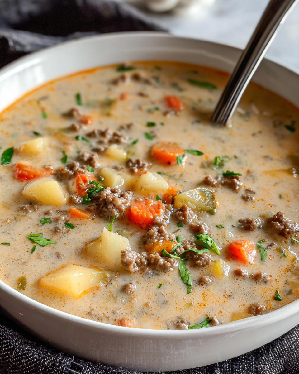 Easy Slow Cooker Cheeseburger Soup Recipe - Recipe Image