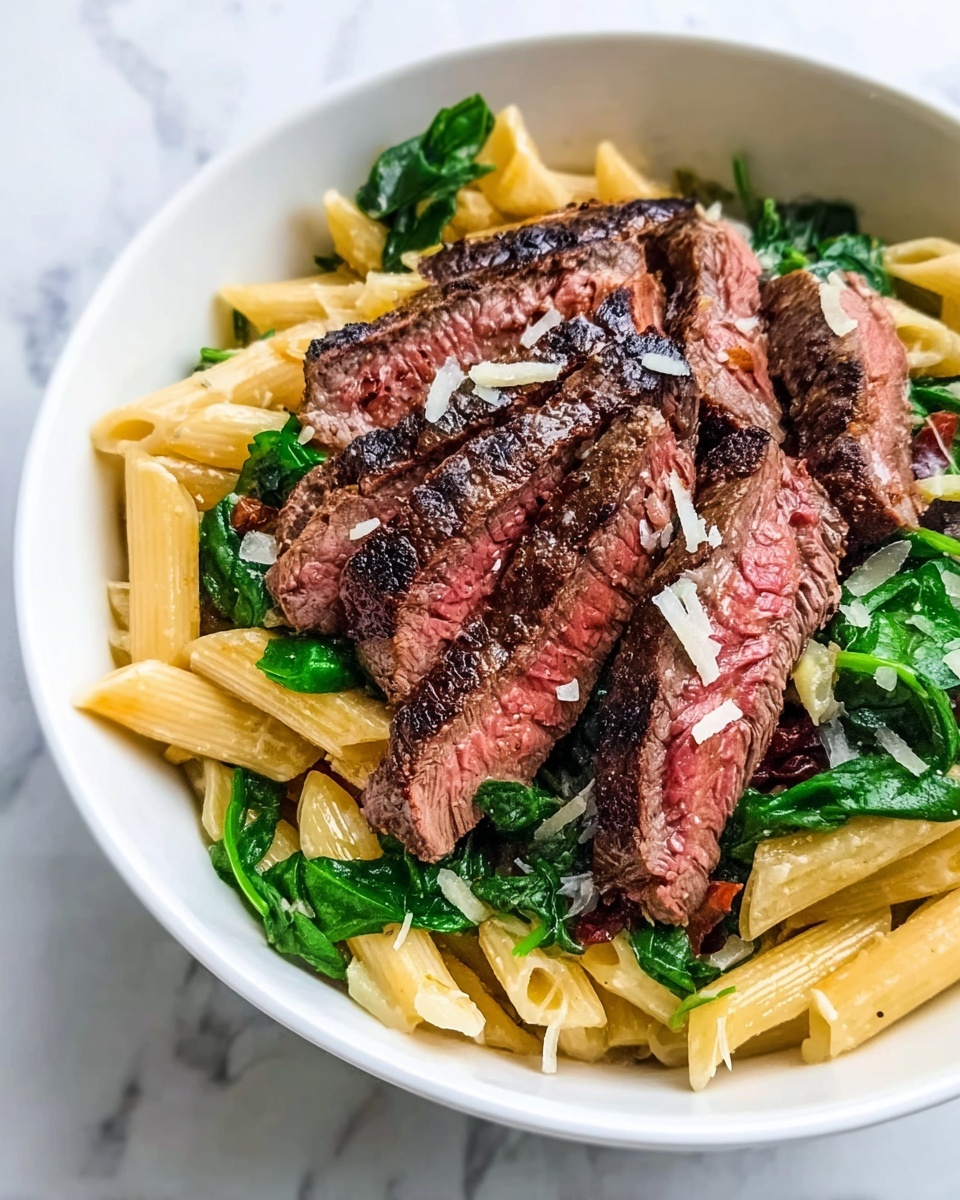 Steak Pasta with Creamy Garlic Sauce Recipe - Recipe Image