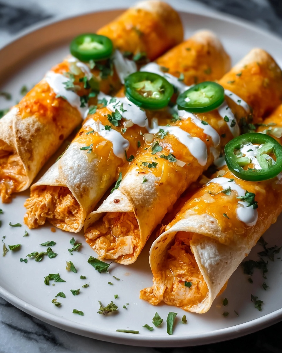 Jalapeño Cream Cheese Chicken Taquitos with Buffalo Sauce Recipe - Recipe Image