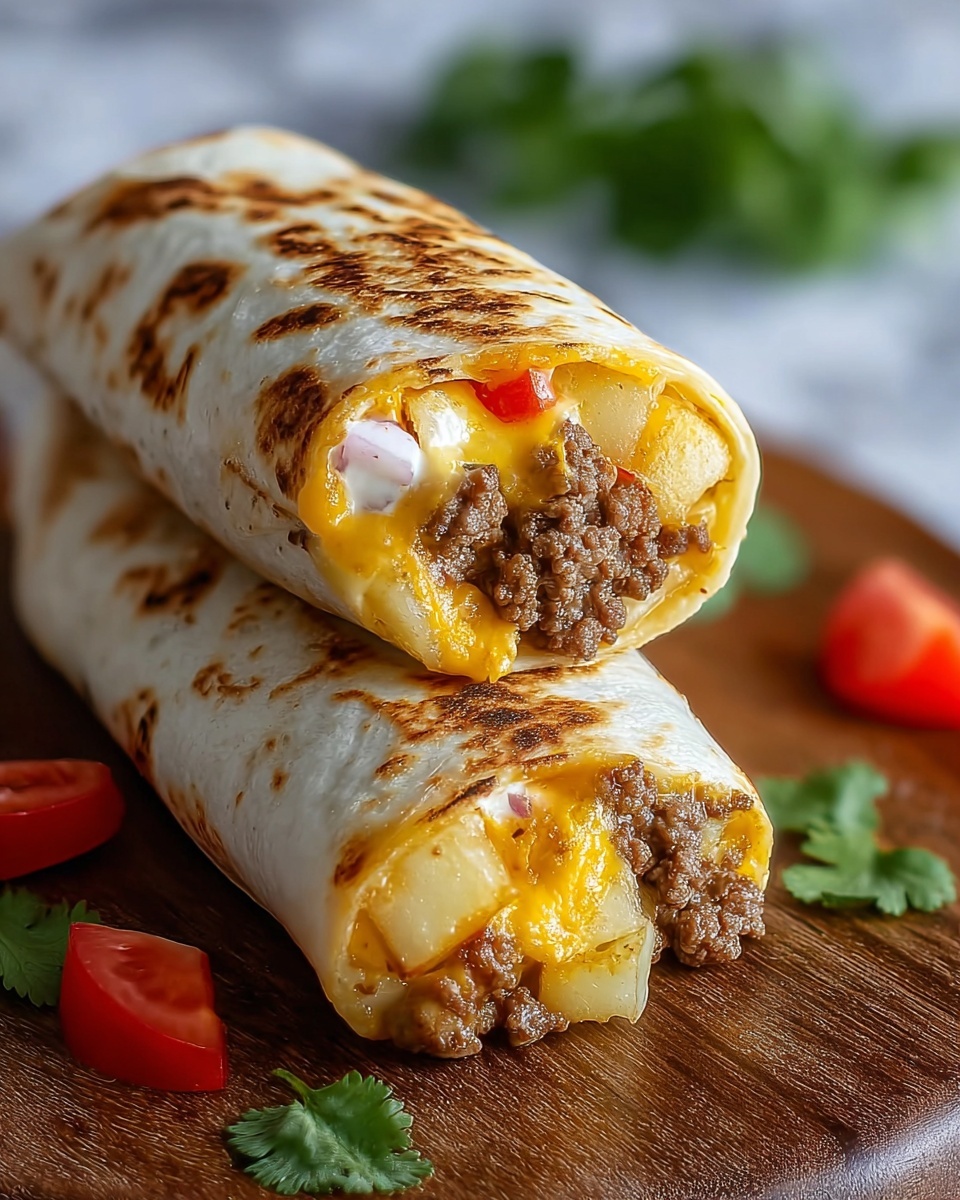 Cheesy Potato Beef Burritos Recipe - Recipe Image