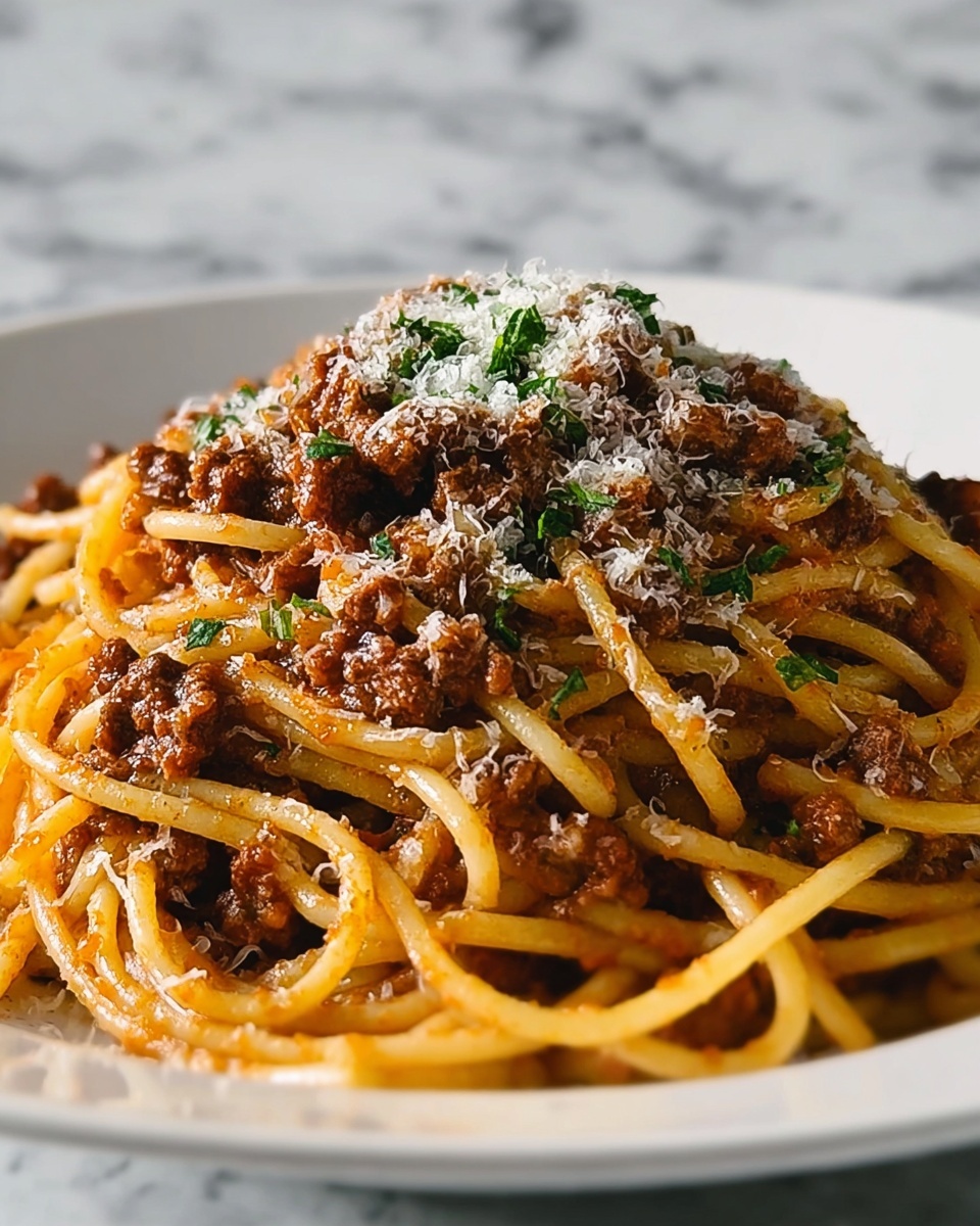 Garlic Butter Parmesan Spaghetti with Savory Beef Recipe - Recipe Image