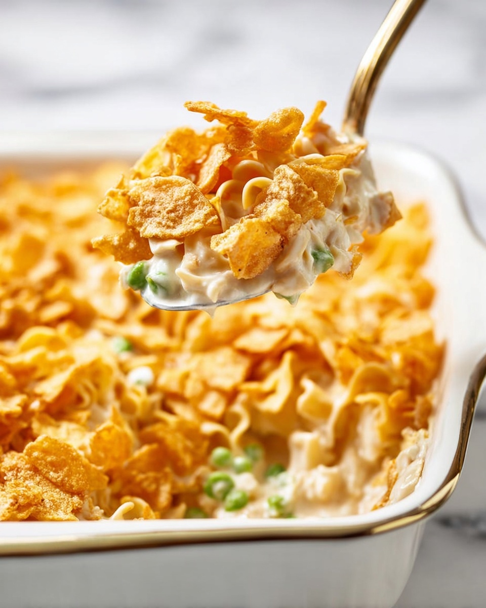 Creamy Tuna Noodle Casserole with Cheddar, Parmesan, and Crispy Ritz Topping Recipe - Recipe Image
