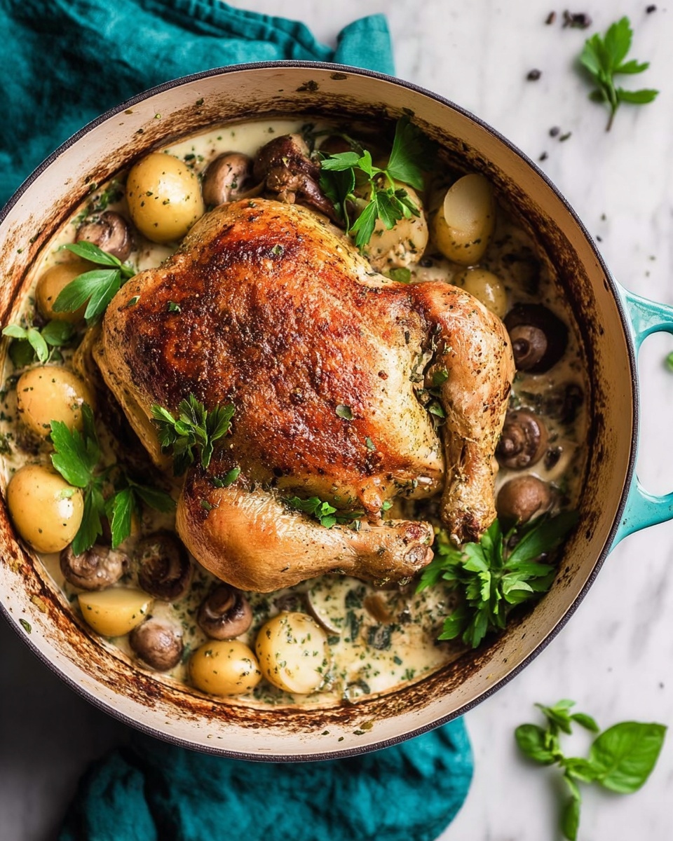 Creamy Lemon and Herb Pot Roasted Chicken Recipe - Recipe Image
