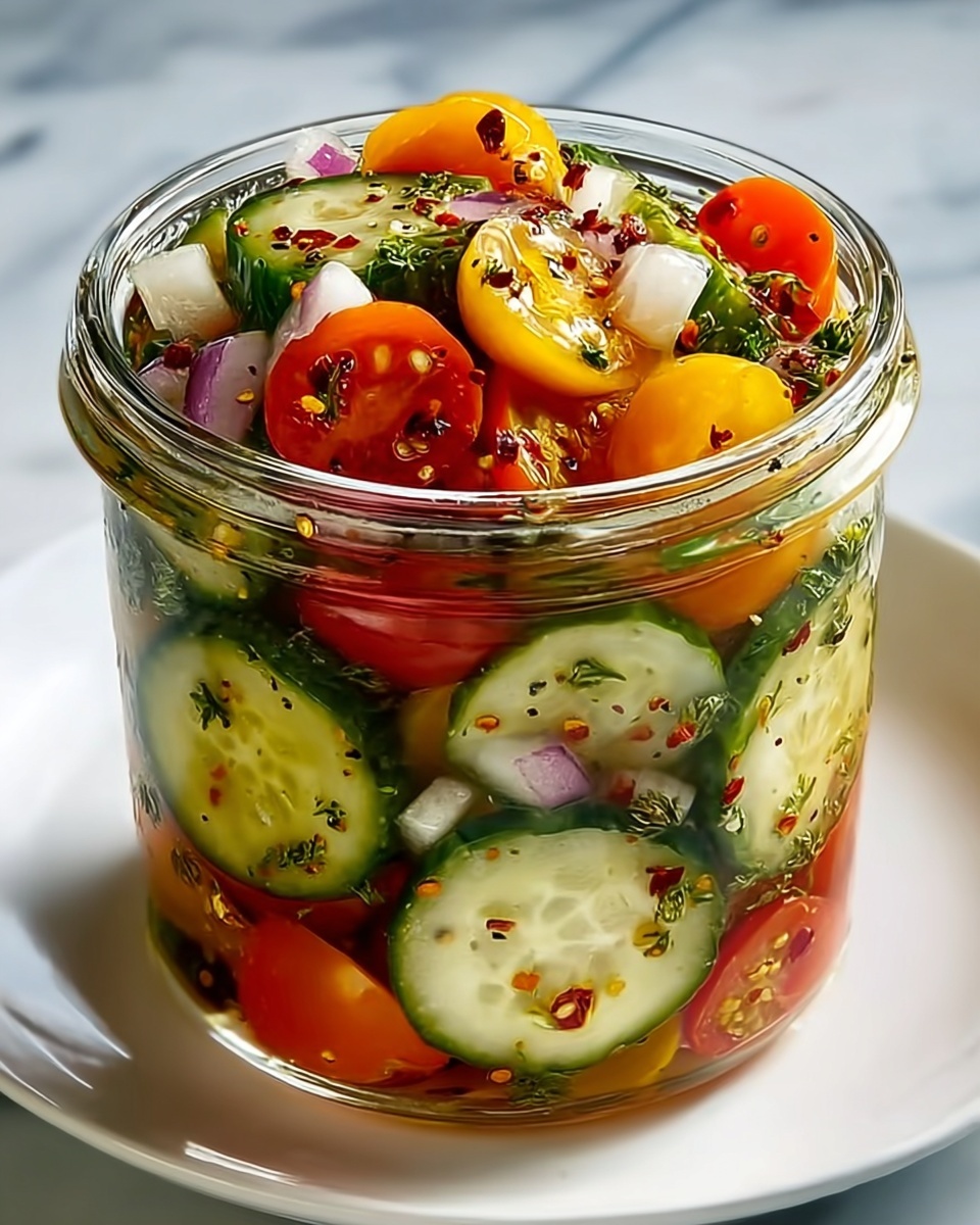 Fresh & Flavorful Marinated Cucumber, Onion, and Tomato Salad Recipe - Recipe Image