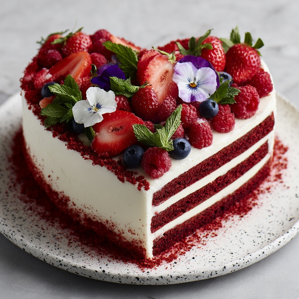 Heart-Shaped Red Velvet Layer Cake with Berries Recipe - Recipe Image