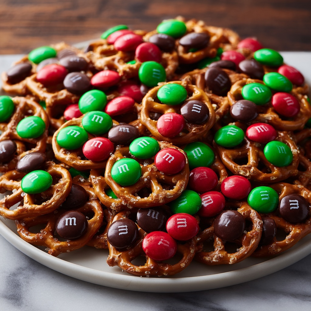 Pretzel Christmas Treats with M&Ms Recipe - Recipe Image