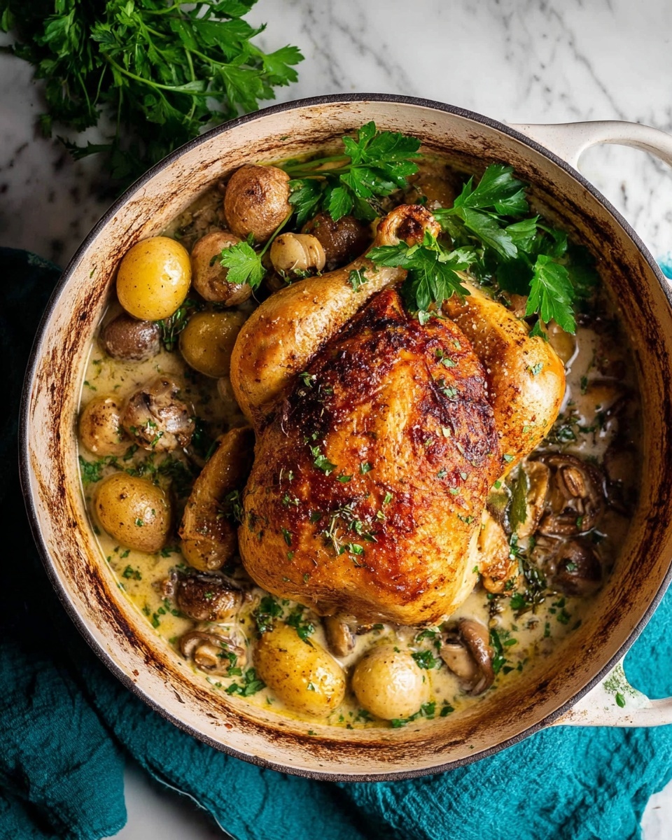 Creamy Lemon and Herb Pot Roasted Chicken Recipe - Recipe Image