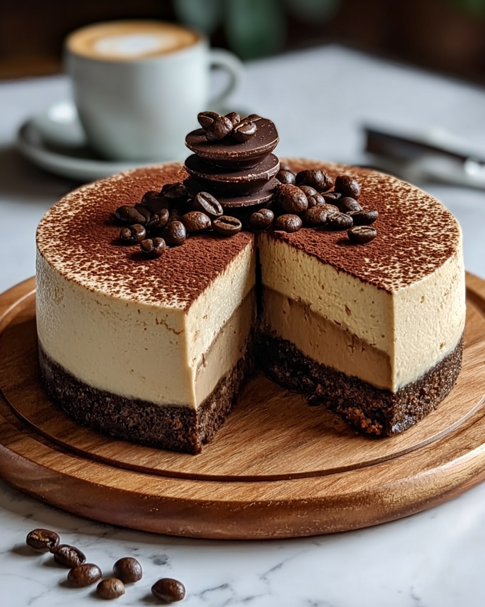 Creamy Coffee Cheesecake with Chocolate Ganache Recipe - Recipe Image