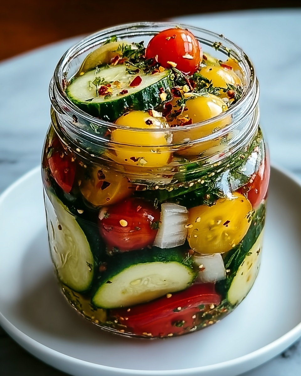 Fresh & Flavorful Marinated Cucumber, Onion, and Tomato Salad Recipe - Recipe Image