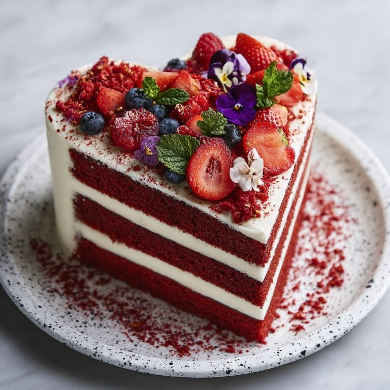 Heart-Shaped Red Velvet Layer Cake with Berries Recipe
