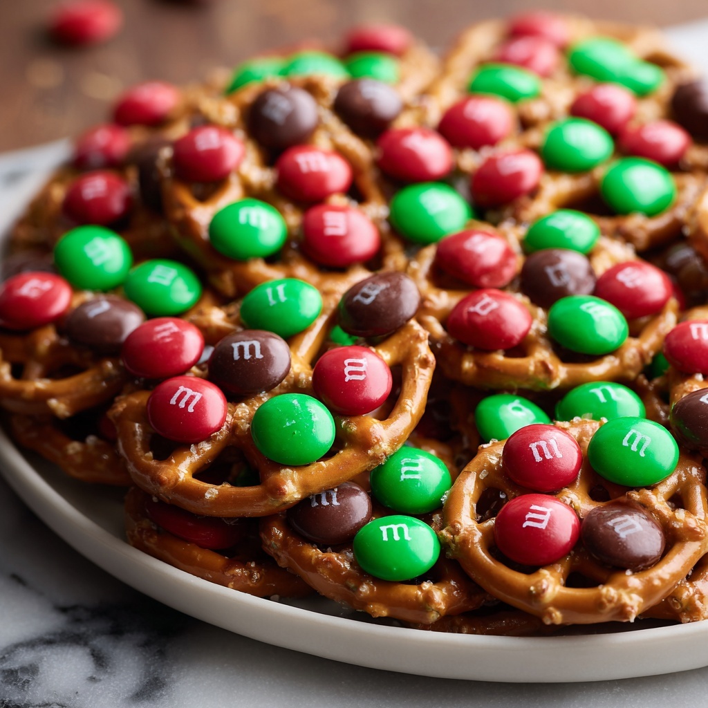 Pretzel Christmas Treats with M&Ms Recipe - Recipe Image