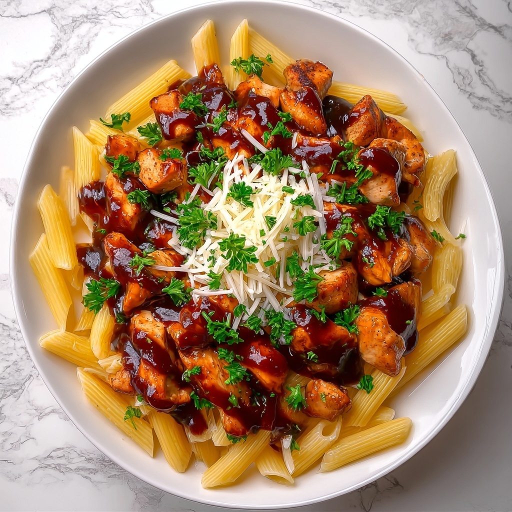 One-Pan Tangy Honey BBQ Chicken Penne Recipe - Recipe Image