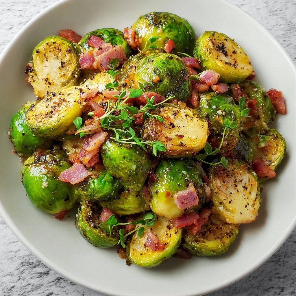 Crispy Bacon Brussels Sprouts Roast with Garlic and Balsamic Recipe - Recipe Image
