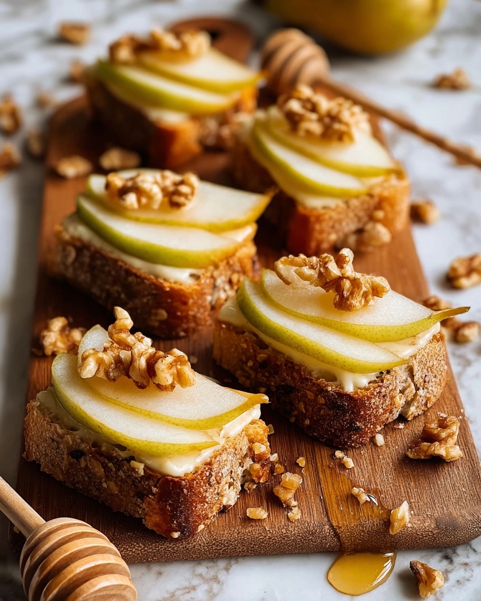 Parmesan Crusted Crostini with Pear, Walnuts & Hot Honey Recipe - Recipe Image