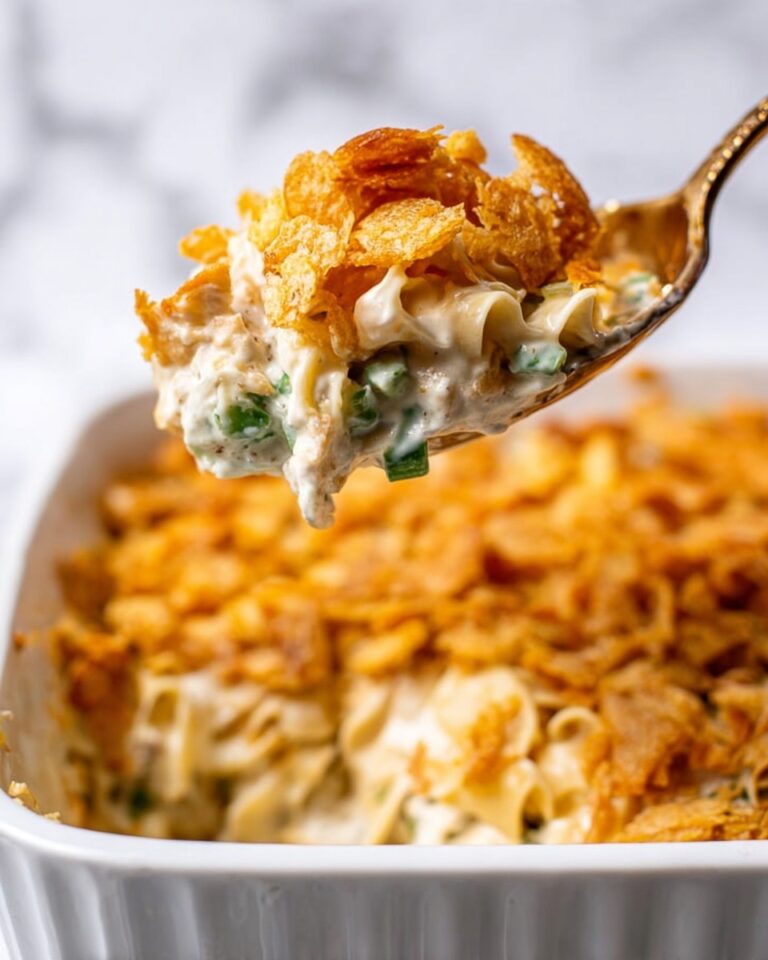 Creamy Tuna Noodle Casserole with Cheddar, Parmesan, and Crispy Ritz Topping Recipe