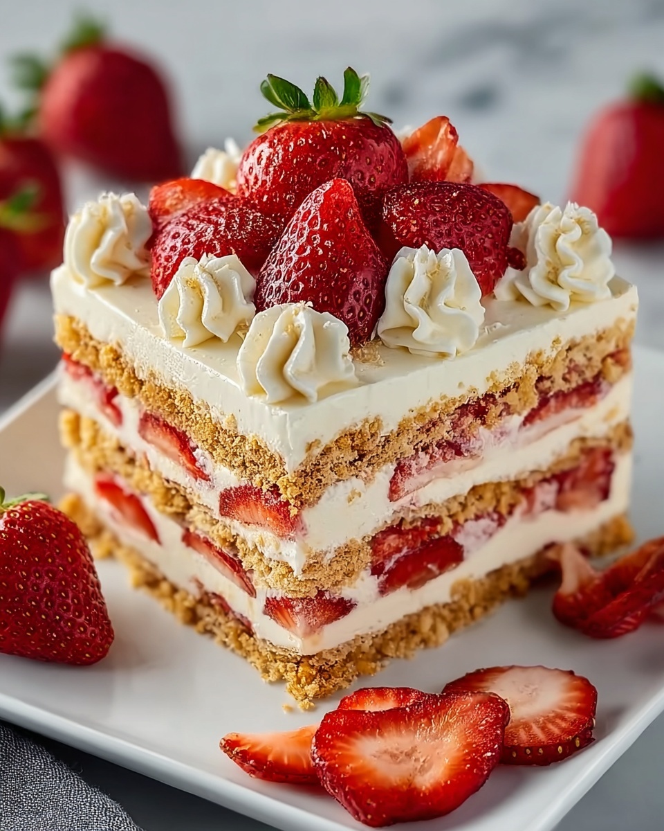 No-Bake Cookie Layer Dessert with Whipped Cream and Fresh Toppings Recipe - Recipe Image