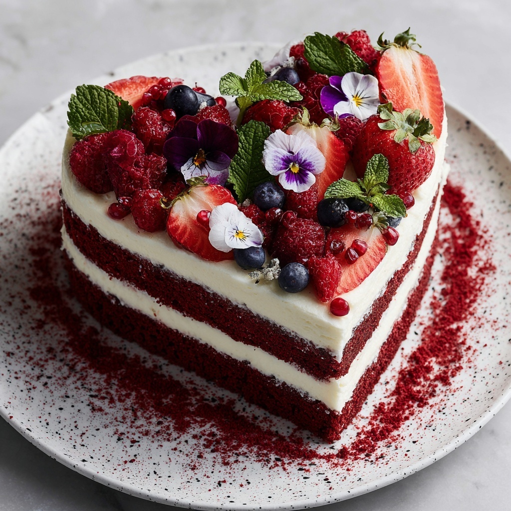 Heart-Shaped Red Velvet Layer Cake with Berries Recipe - Recipe Image