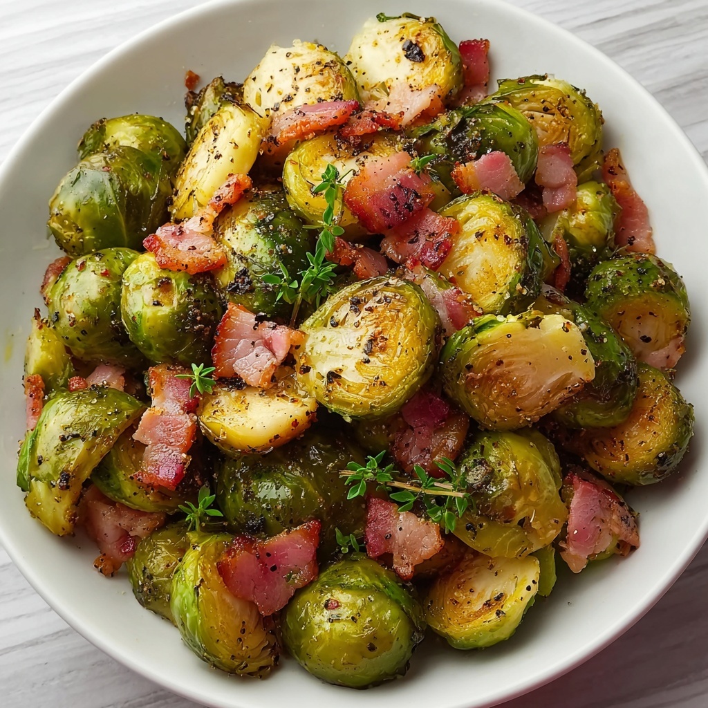 Crispy Bacon Brussels Sprouts Roast with Garlic and Balsamic Recipe - Recipe Image