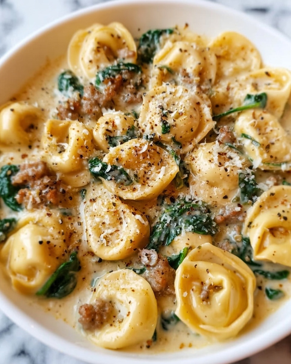 Crockpot Creamy Tortellini with Italian Sausage and Spinach Recipe - Recipe Image