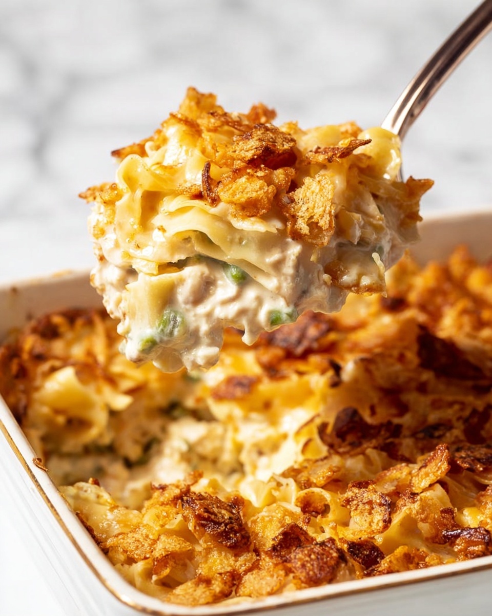 Creamy Tuna Noodle Casserole with Cheddar, Parmesan, and Crispy Ritz Topping Recipe - Recipe Image
