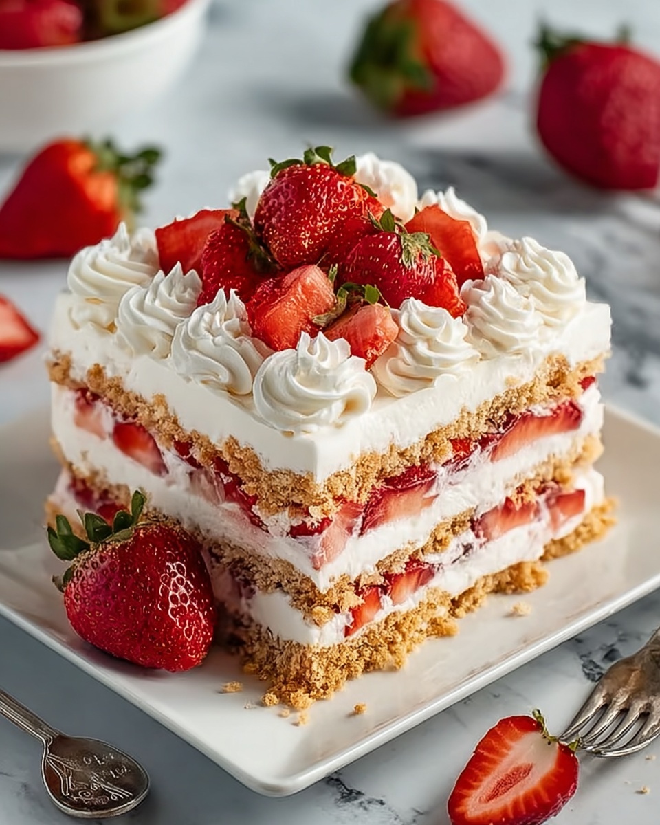 No-Bake Cookie Layer Dessert with Whipped Cream and Fresh Toppings Recipe - Recipe Image