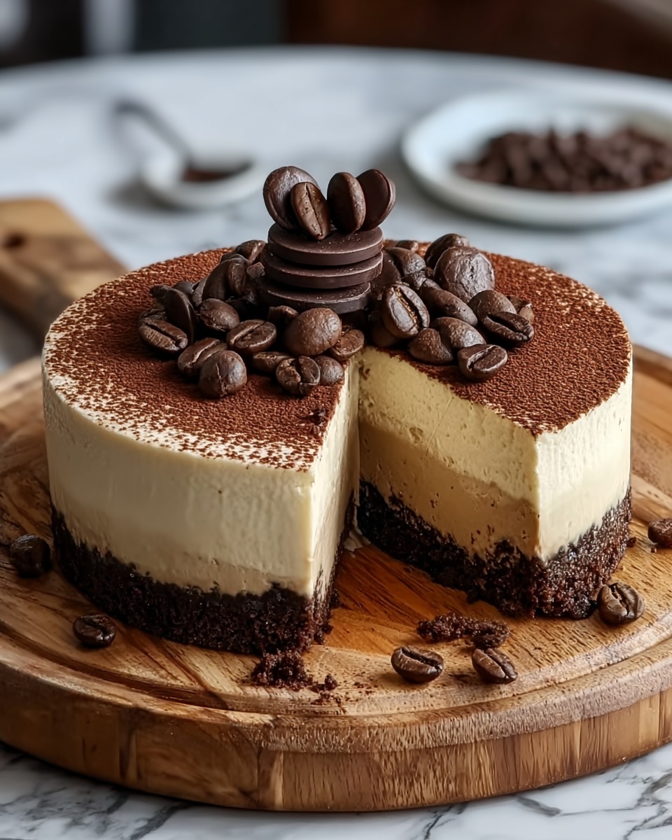 Creamy Coffee Cheesecake with Chocolate Ganache Recipe - Recipe Image