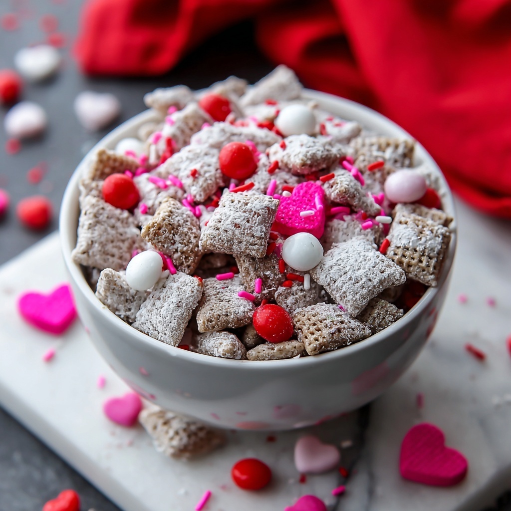 Valentine’s Day Muddy Buddies: Sweet, Crunchy & Cupid-Approved Recipe - Recipe Image