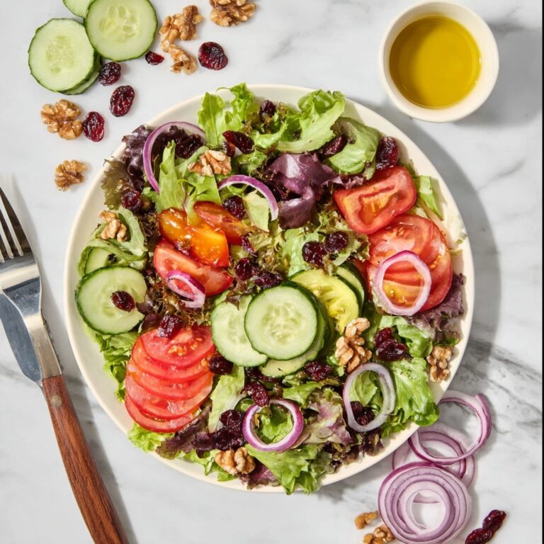 Spring Mix Salad with Tomatoes, Red Onion, Cucumber, Kalamata Olives, Walnuts, Cranberries, and Fresh Mint Recipe