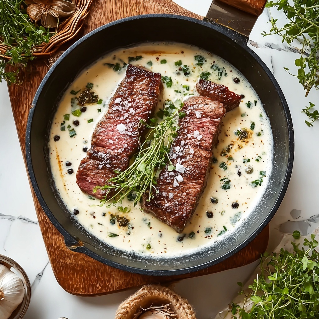 Steak with Creamy Garlic Sauce Recipe - Recipe Image