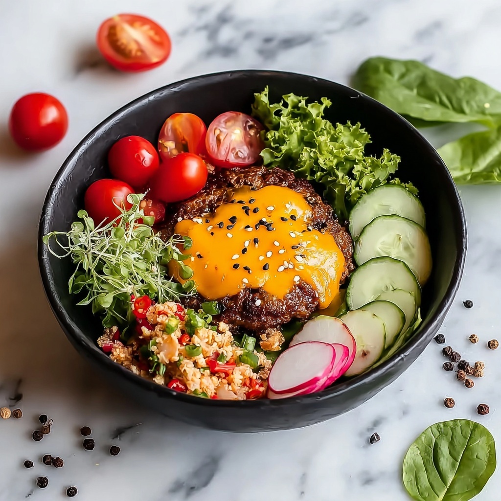 Burger Bowls with Seasoned Ground Beef and Fresh Veggies Recipe - Recipe Image