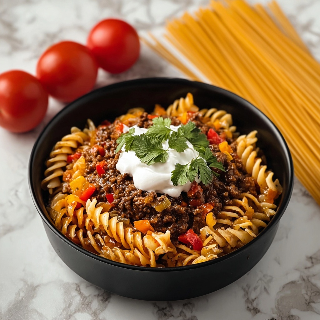 One Pot Beef Taco Pasta Recipe - Recipe Image