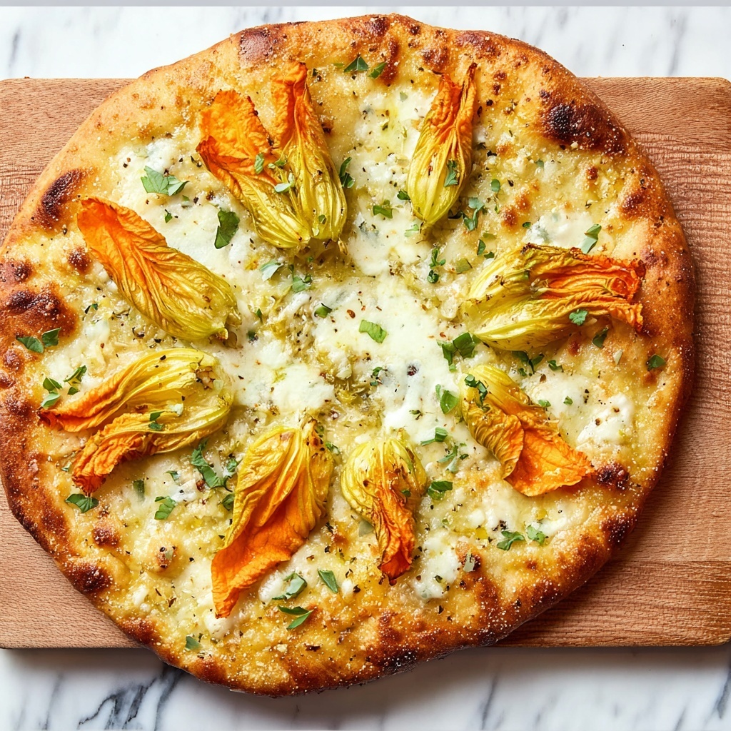 Zucchini Flower Pizza with Goat Cheese and Fresh Basil Recipe - Recipe Image