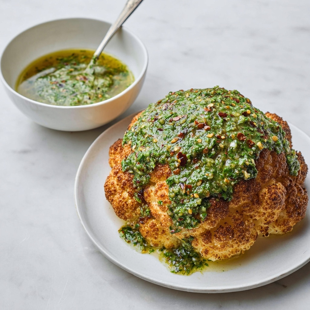 Whole Roasted Cauliflower with Herb Chimichurri Recipe - Recipe Image
