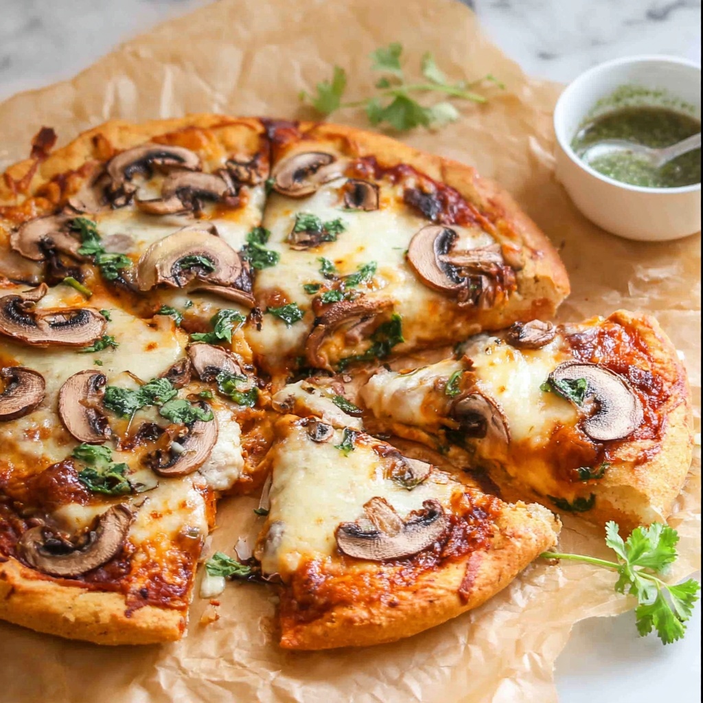 Mushroom Pizza with Basil, Parmesan, and Garlic Oil Recipe - Recipe Image