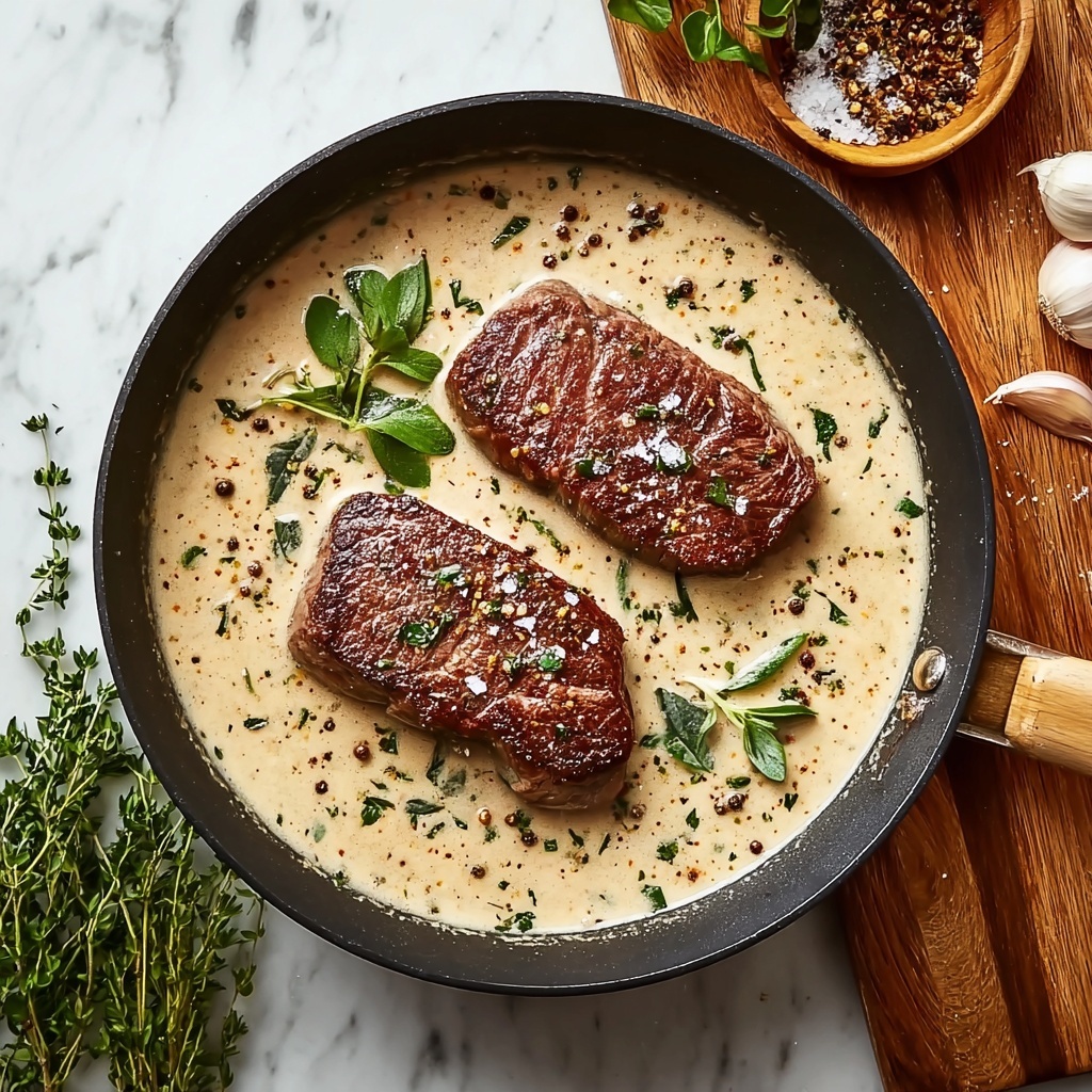 Steak with Creamy Garlic Sauce Recipe - Recipe Image