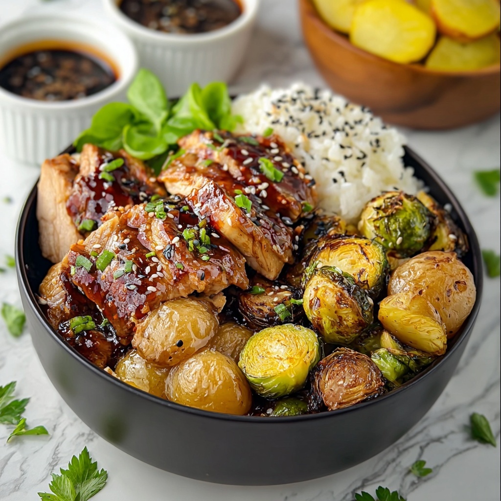 Teriyaki Chicken Bowls with Crispy Roasted Brussels Sprouts Recipe - Recipe Image