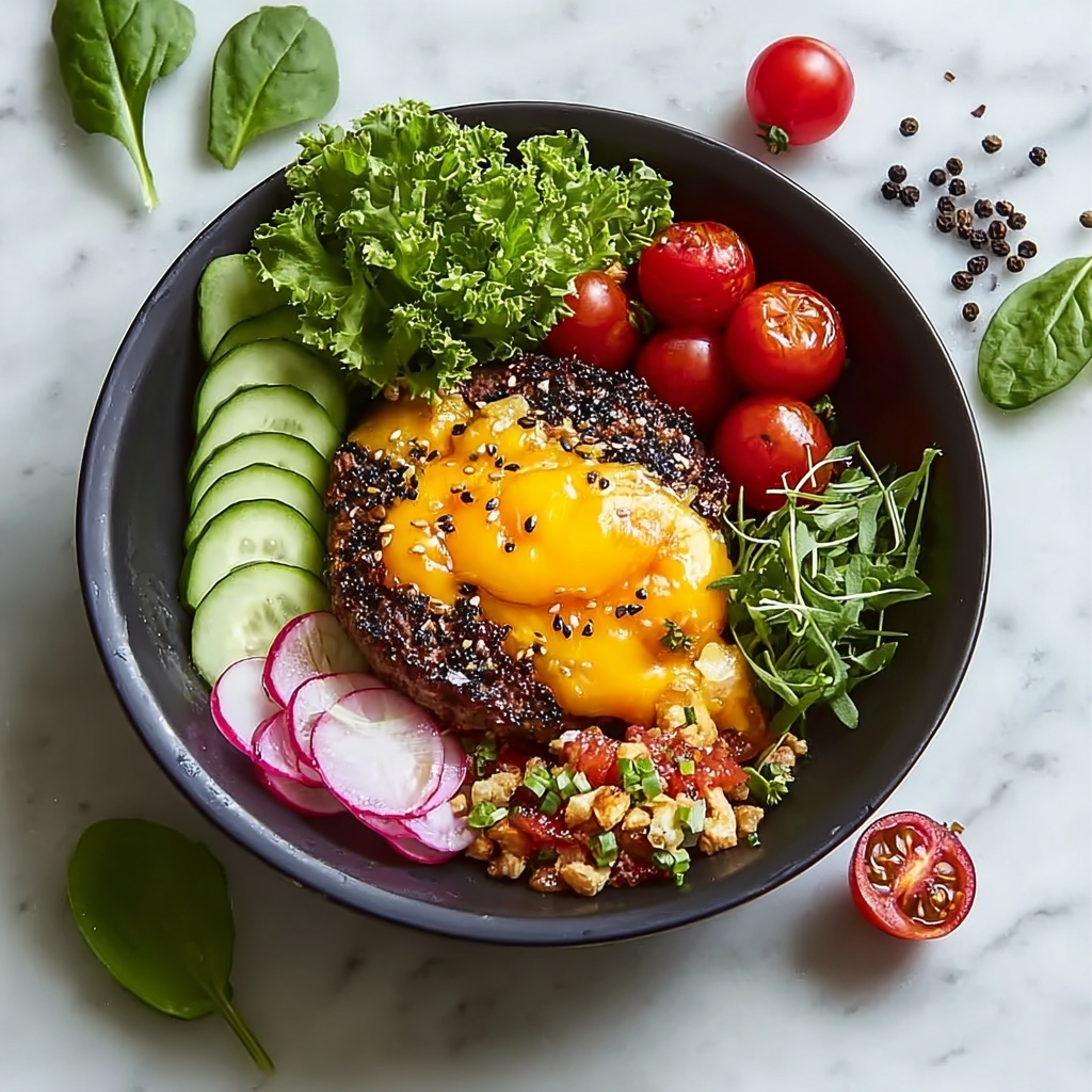Burger Bowls with Seasoned Ground Beef and Fresh Veggies Recipe - Recipe Image