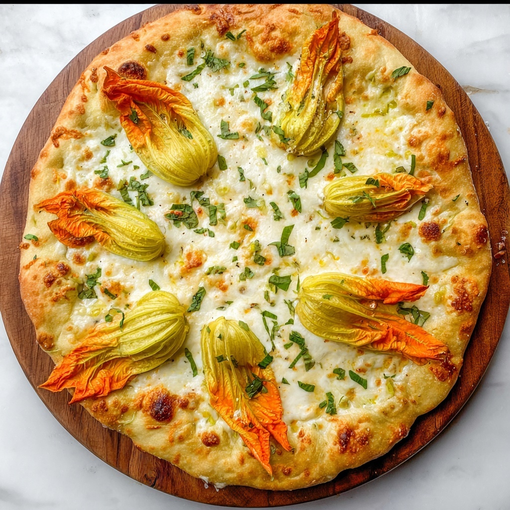 Zucchini Flower Pizza with Goat Cheese and Fresh Basil Recipe - Recipe Image